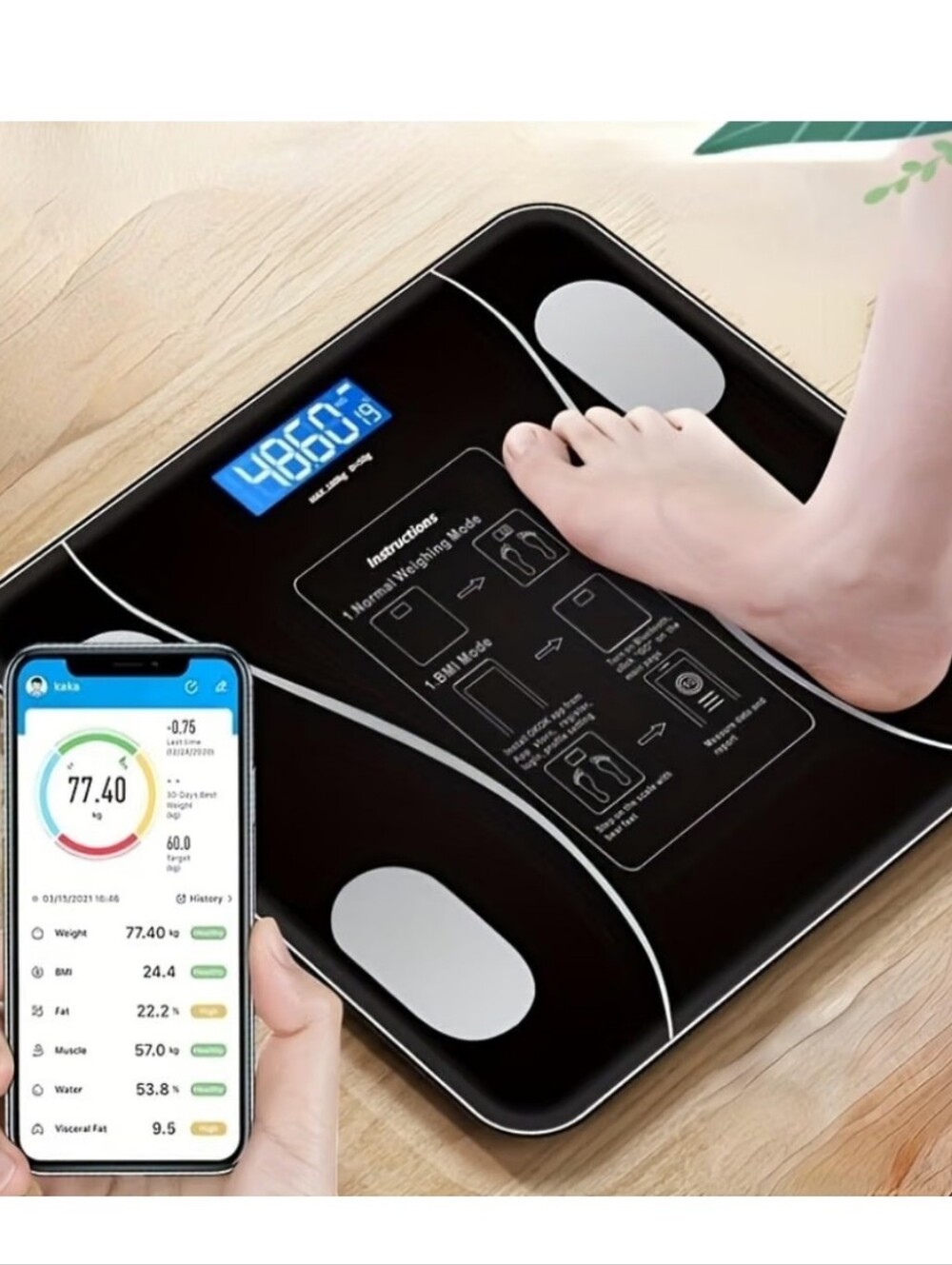 Smart Bluetooth Body Fat Scale - Digital Bathroom Weight & BMI Analyzer (180kg)